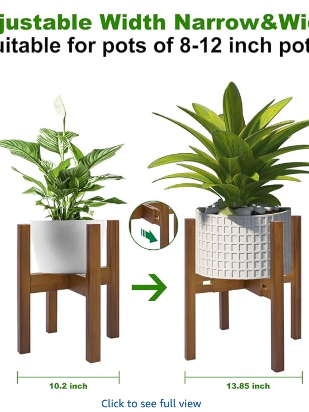 Wooden Plant Stand with White Pot Holder - Adjustable Width, new in box